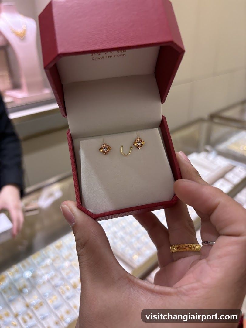 Gold Earrings in Red Box