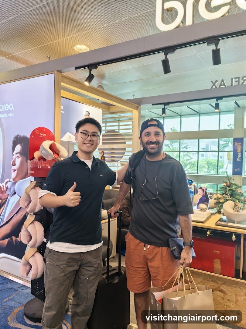 Two men posing in a store interior