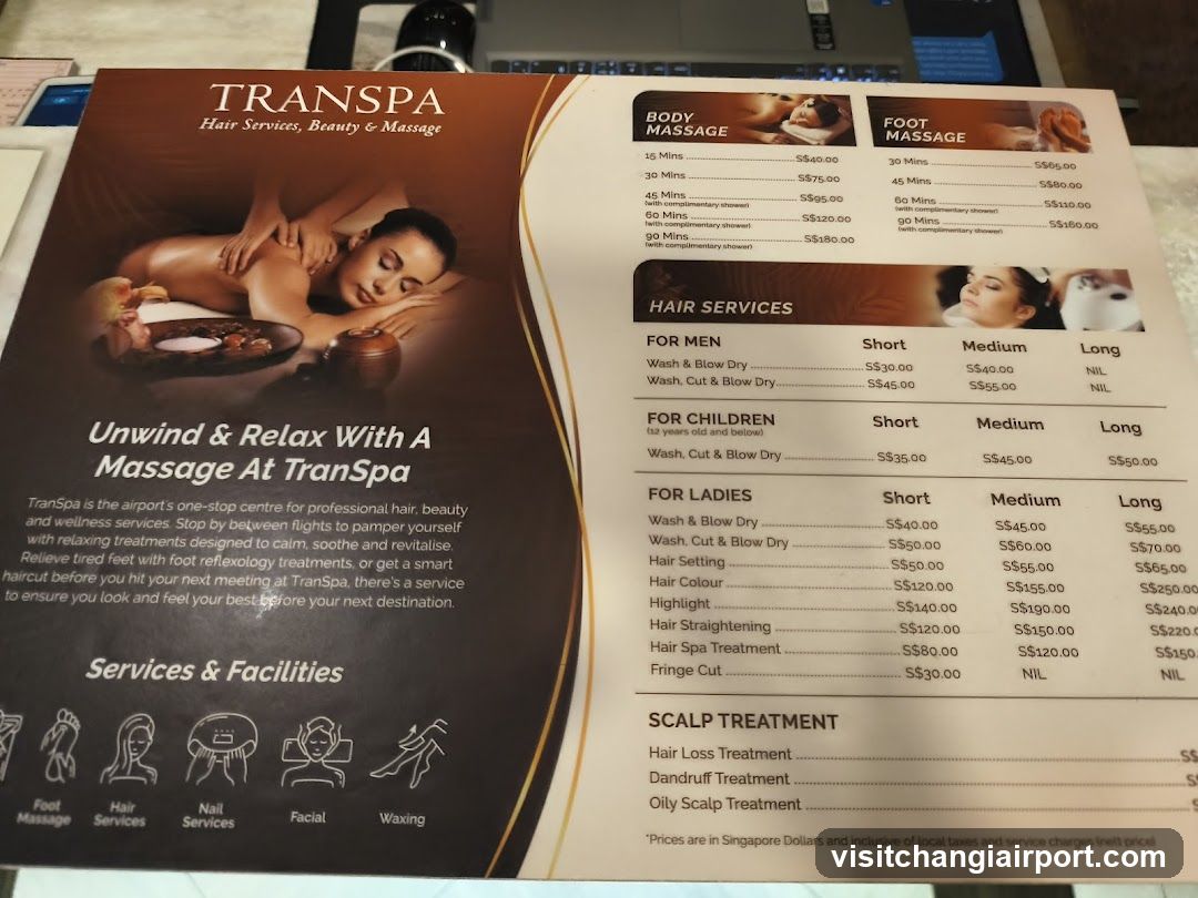 Transpa Hair Services, Beauty & Massage Menu