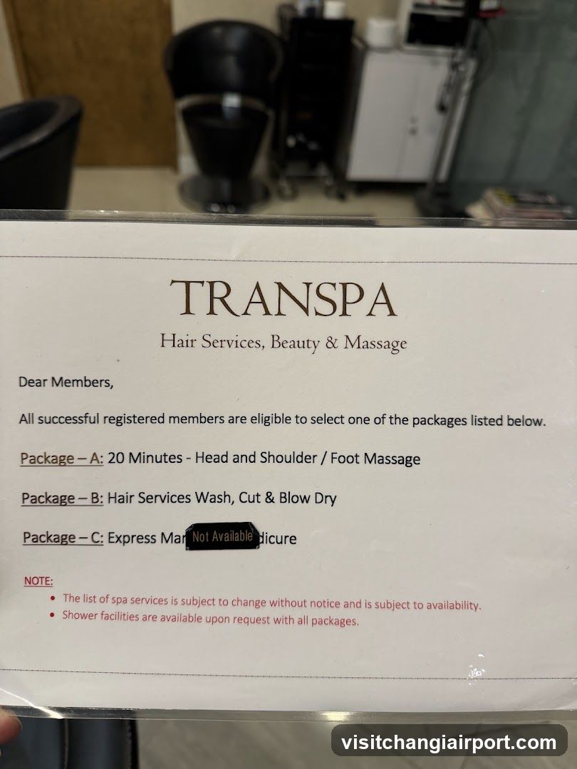 Transpa Spa Service Menu
