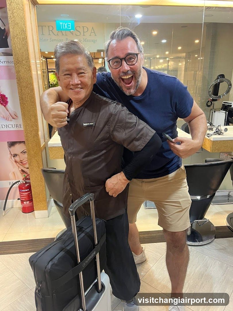 Two men posing in a salon interior