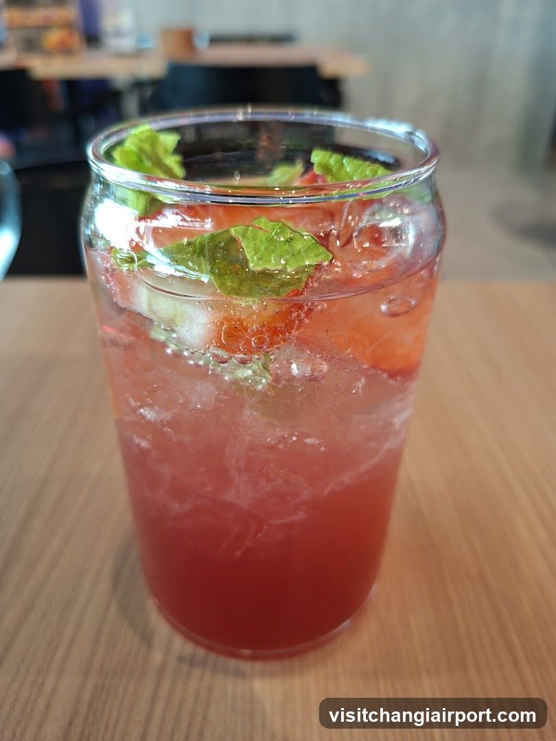 Red Iced Drink with Mint Garnish