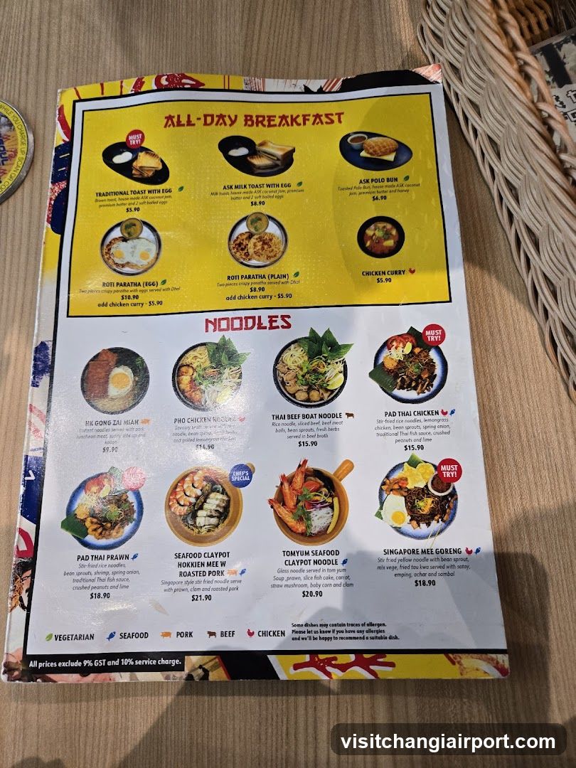 Breakfast and Noodles Menu