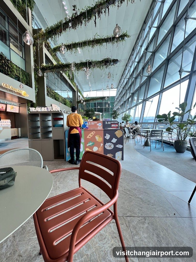 Modern Cafeteria Interior with Greenery and Staff