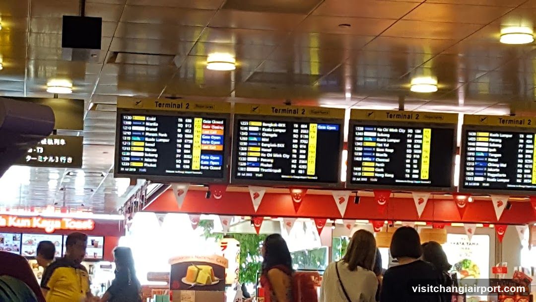 Airport Terminal 2 Departure Board and Food Court Area