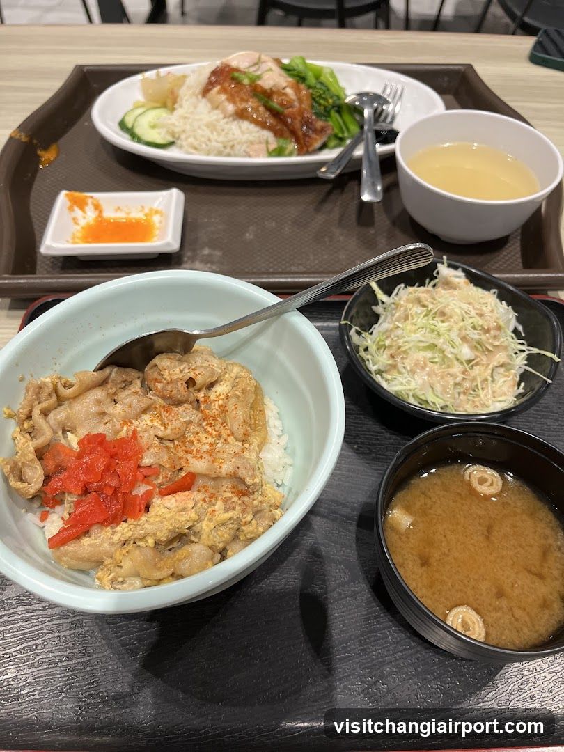 Japanese-style meal set with rice bowl and side dishes