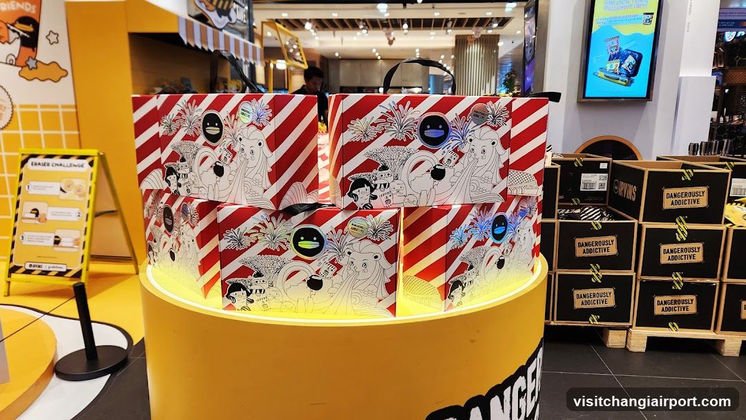 Merchandise Display with Red and White Striped Boxes