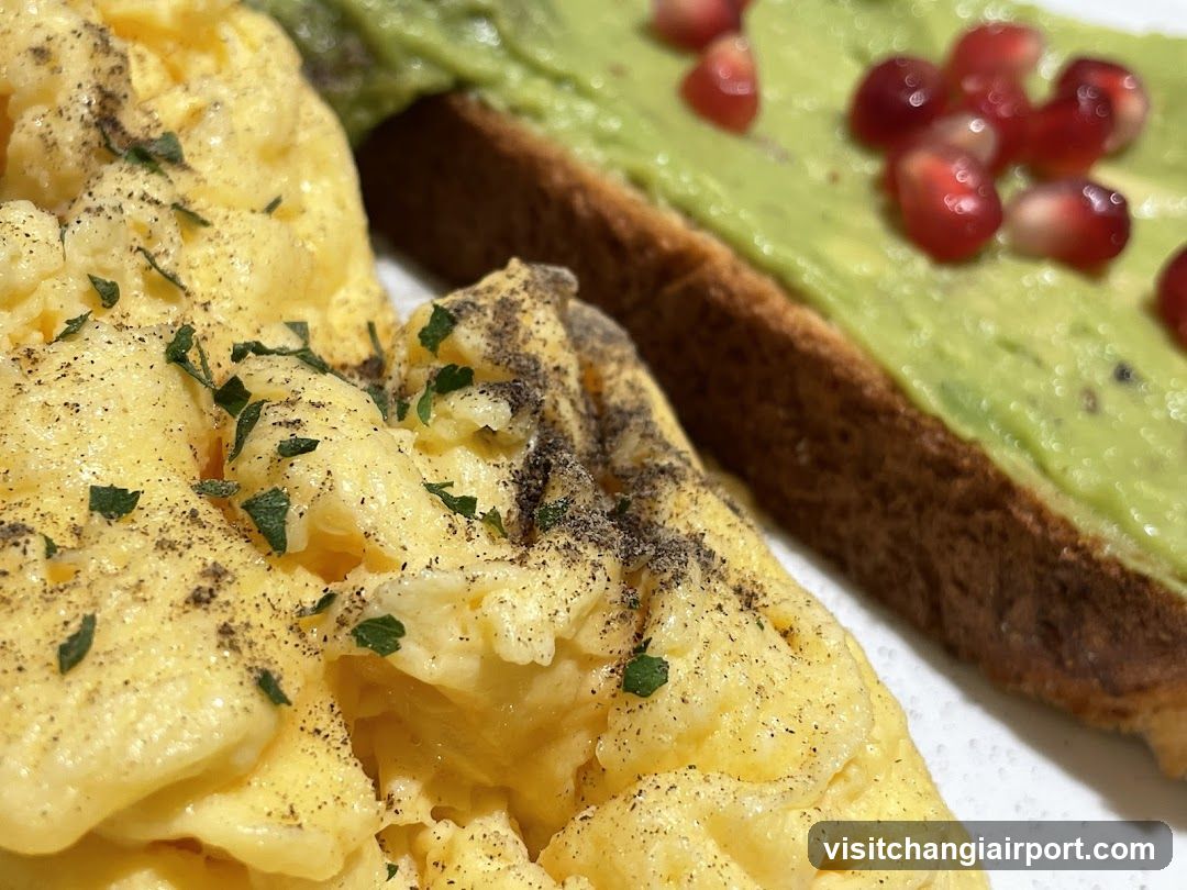 Avocado Toast with Pomegranate and Scrambled Eggs