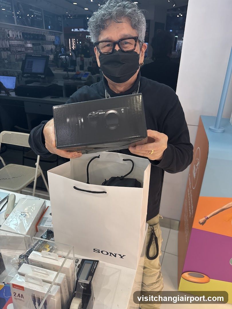 Sony Store Interior with Customer Holding Camera Box