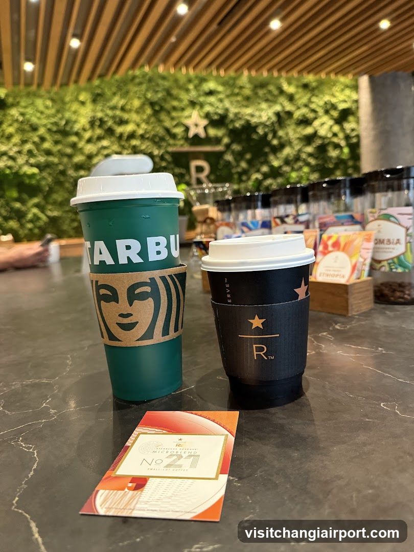 Starbucks and Reserve Coffee Cups on Counter