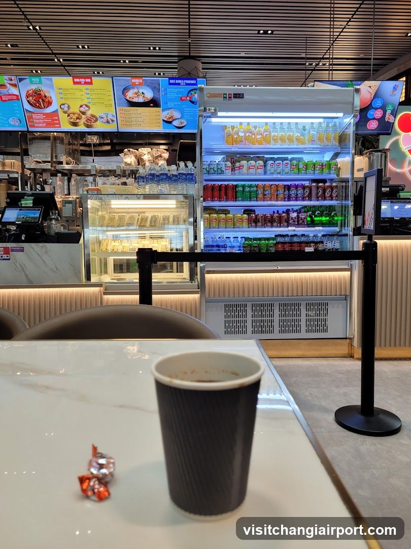 Coffee Shop Interior with Menu Boards and Refrigerated Display