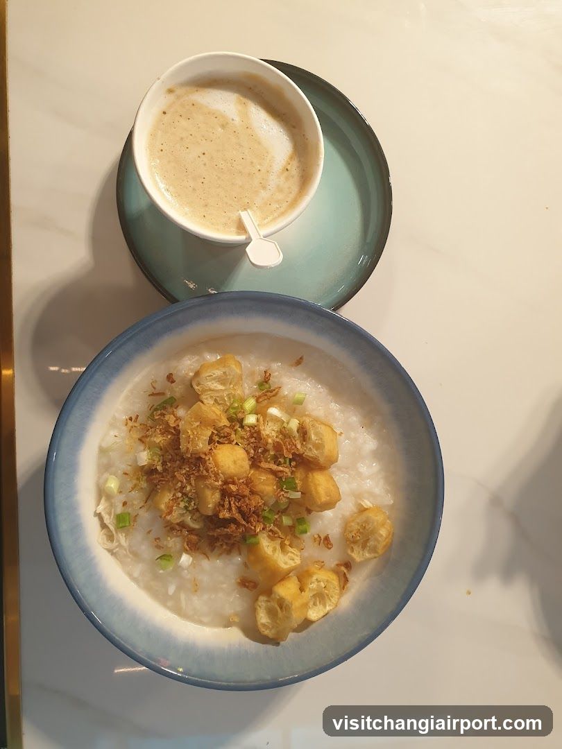 Congee with toppings and coffee