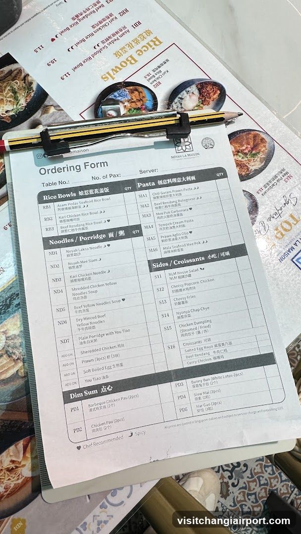 Ordering Form at Nian Lai Mian