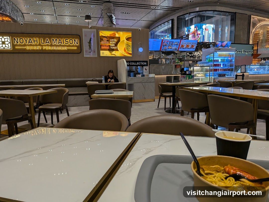 Dining Area Interior with Food and Signage