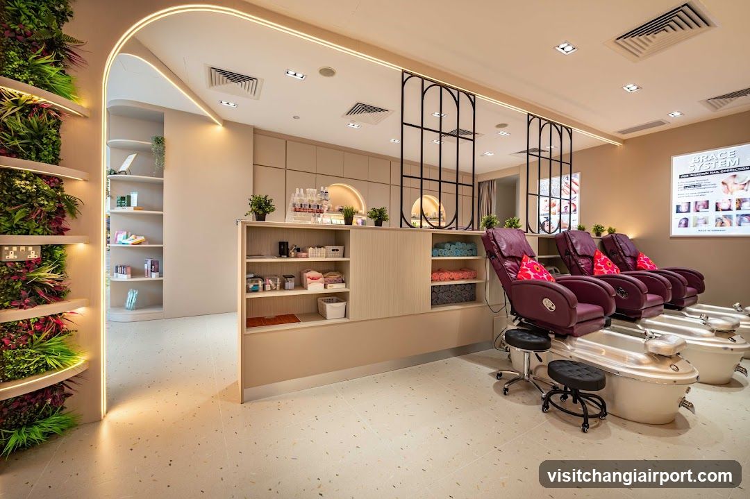 Spa Interior with Treatment Chairs and Greenery Wall