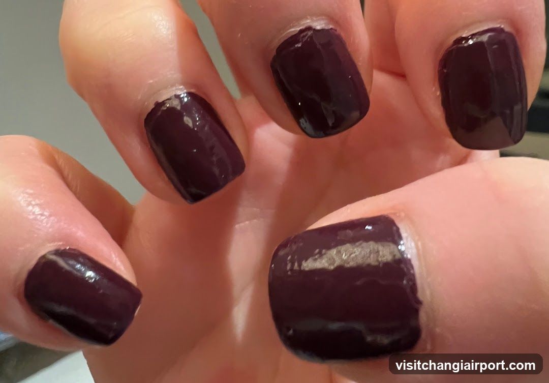 Dark Maroon Nail Polish Application