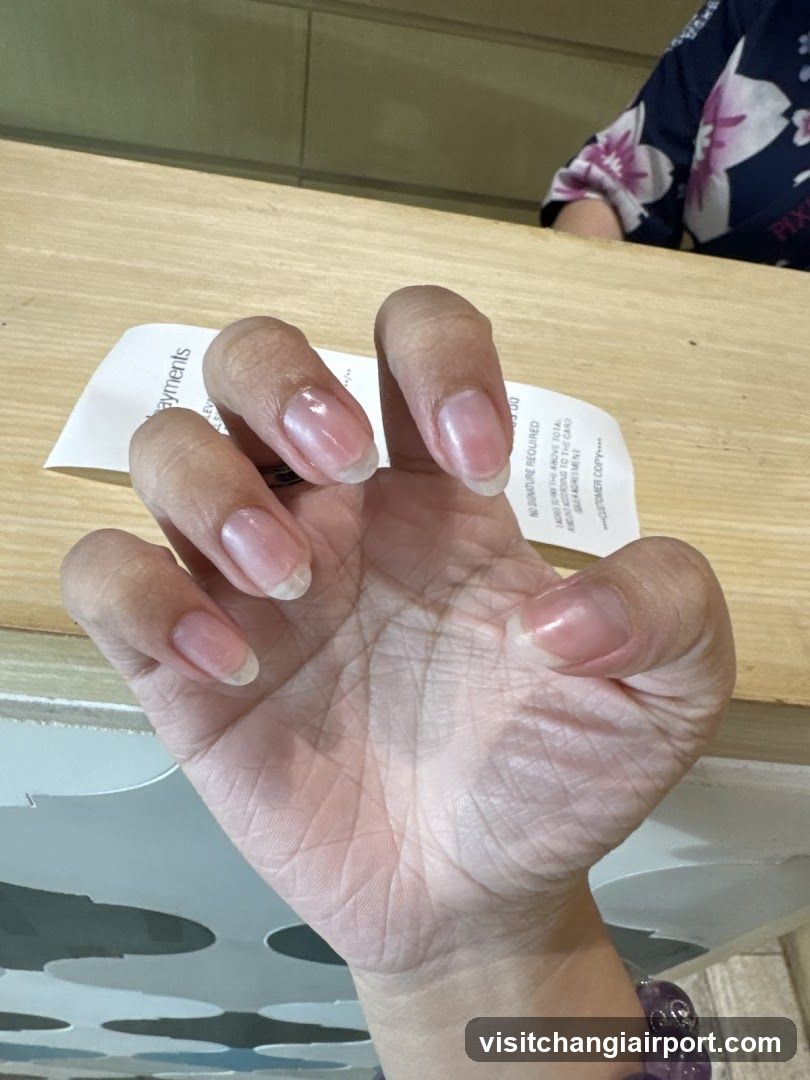 Hand with natural nails on wooden table