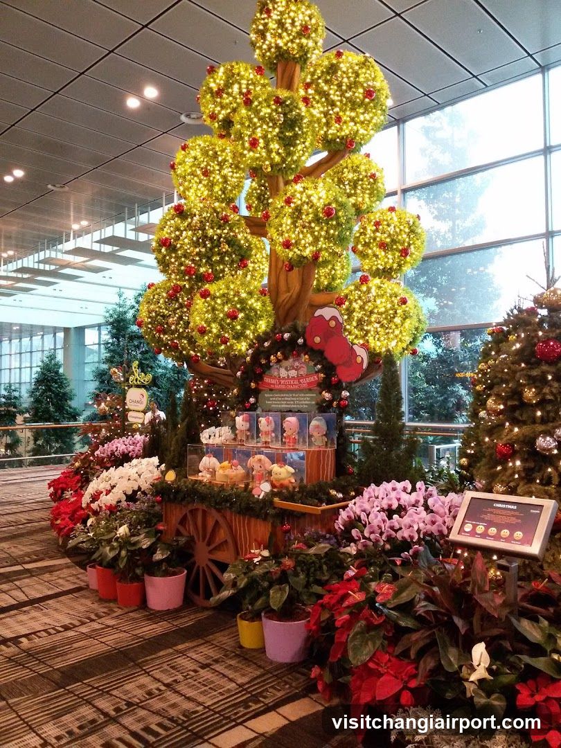 Christmas Tree Display with Merchandise and Flowers