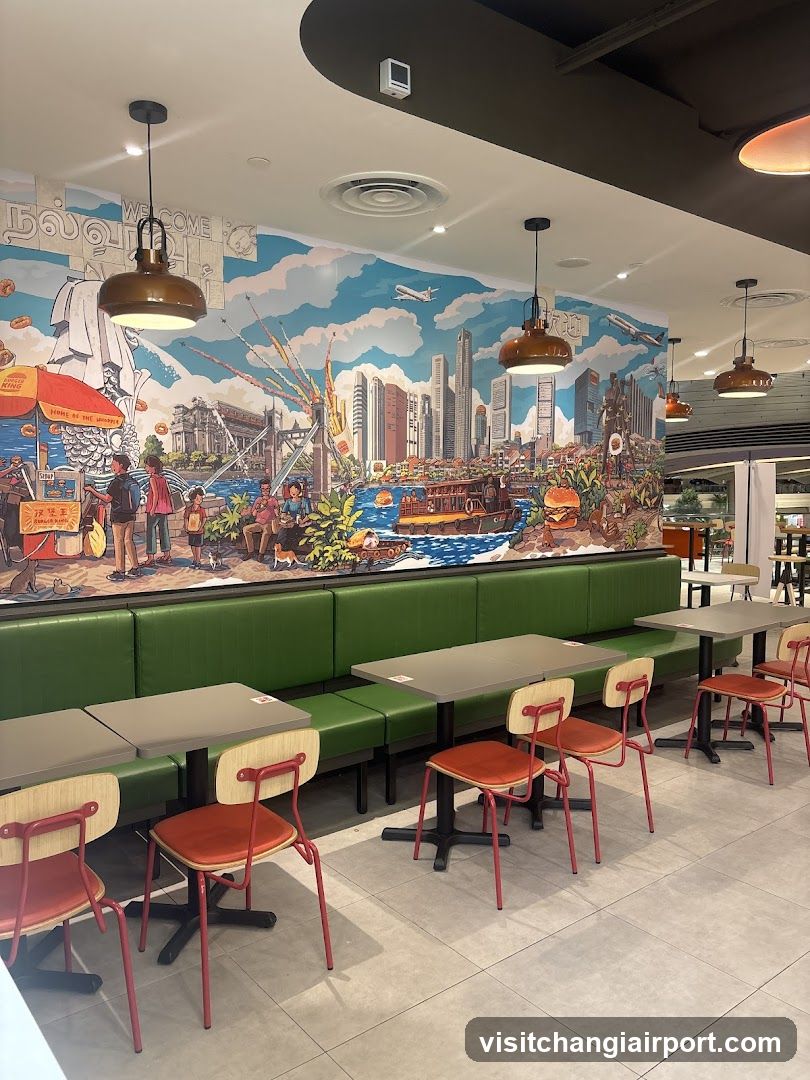 Restaurant Interior with Mural Wall