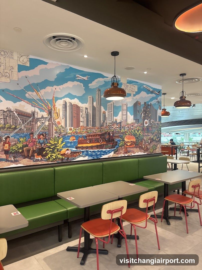 Restaurant Interior with Mural Wall