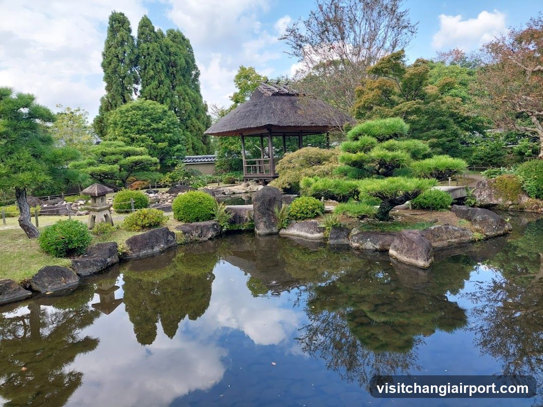 Japanese Garden with Pond and Pavilion