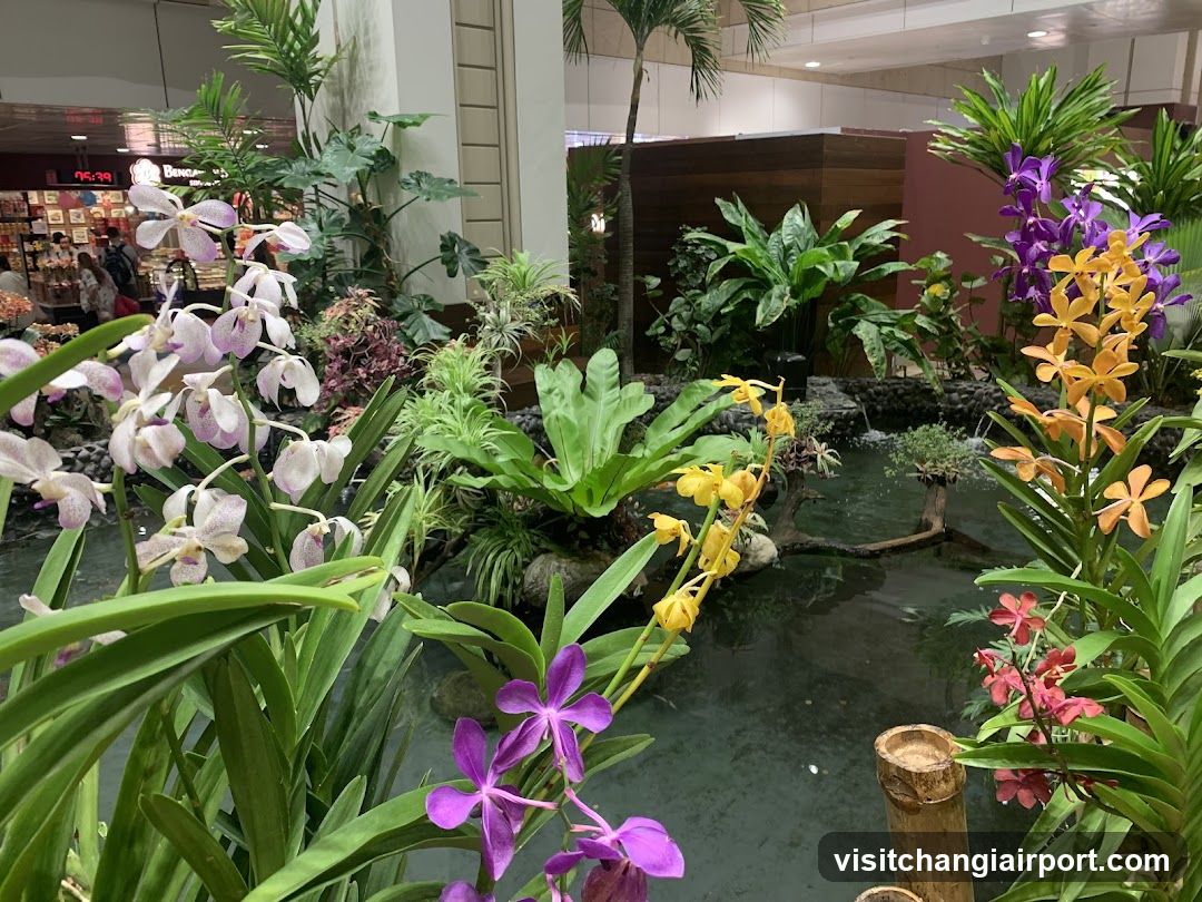 Indoor Garden with Orchids and Pond