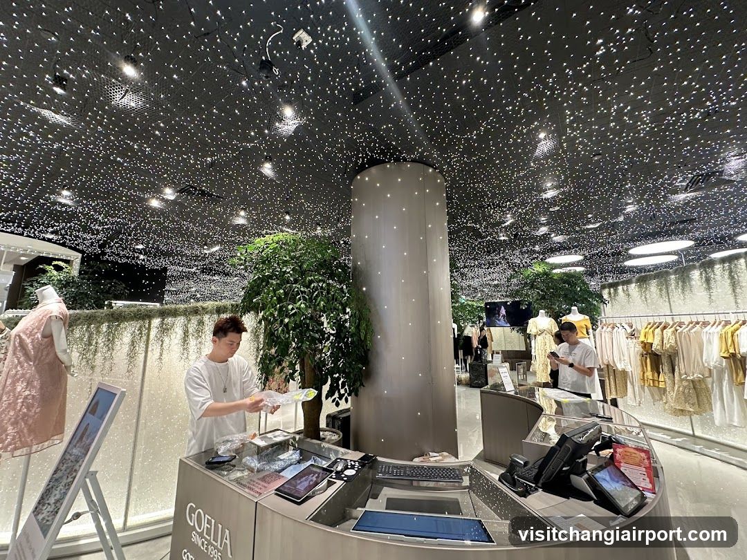 Interior of a clothing store with starry ceiling