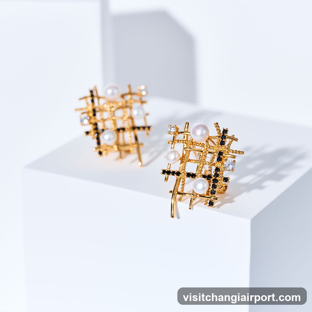 Gold and Pearl Earrings Display