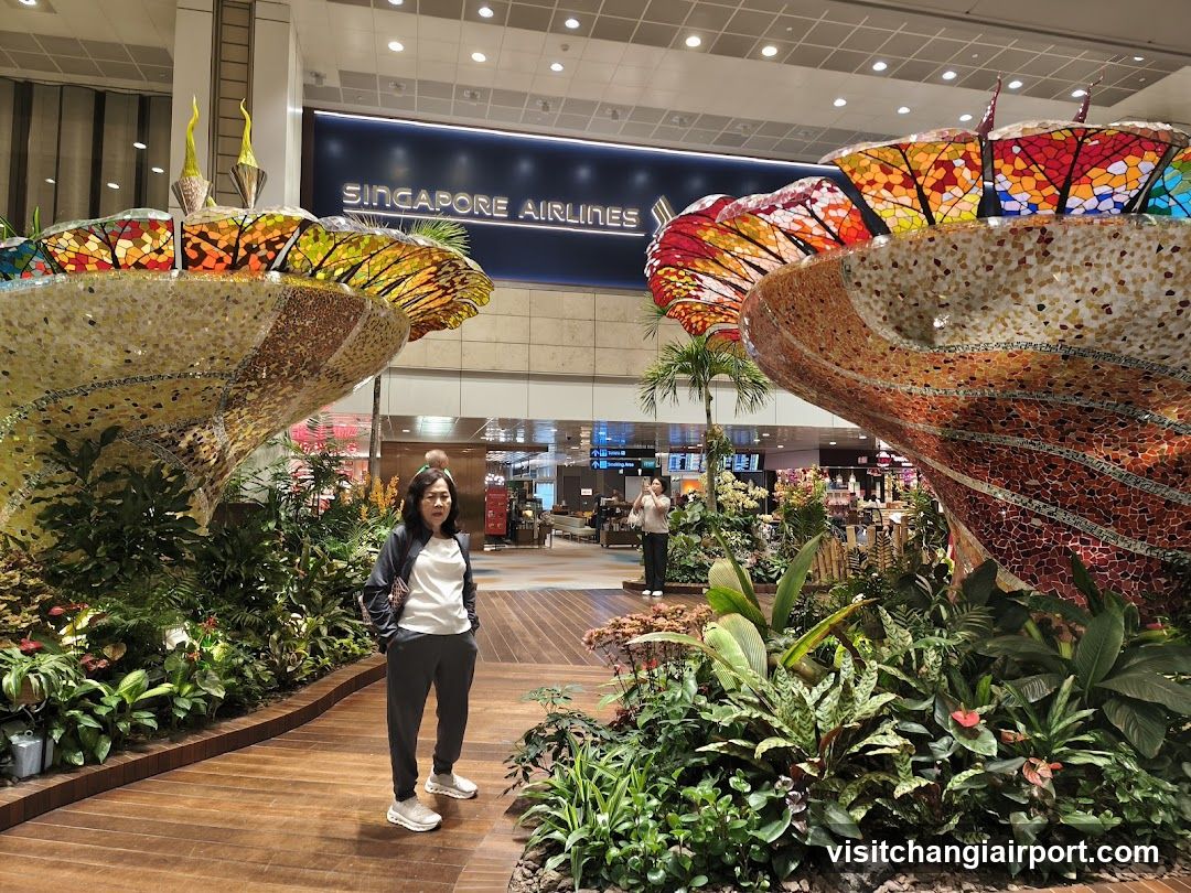 Singapore Airlines Terminal Interior with Floral Installations