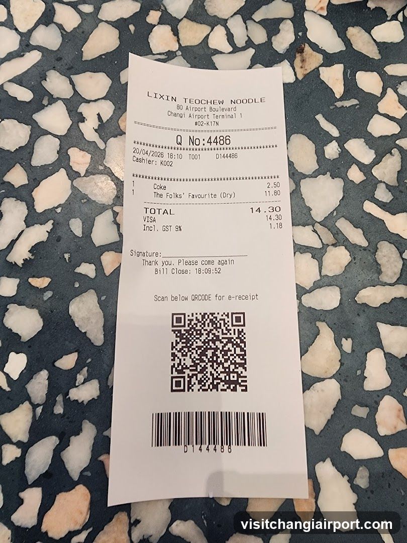 Receipt from Lixin Teochew Noodle