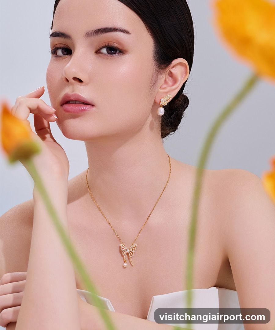 Jewelry Ad with Model and Flowers
