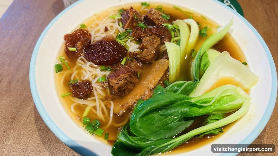 Bowl of Noodle Soup with Meat and Greens