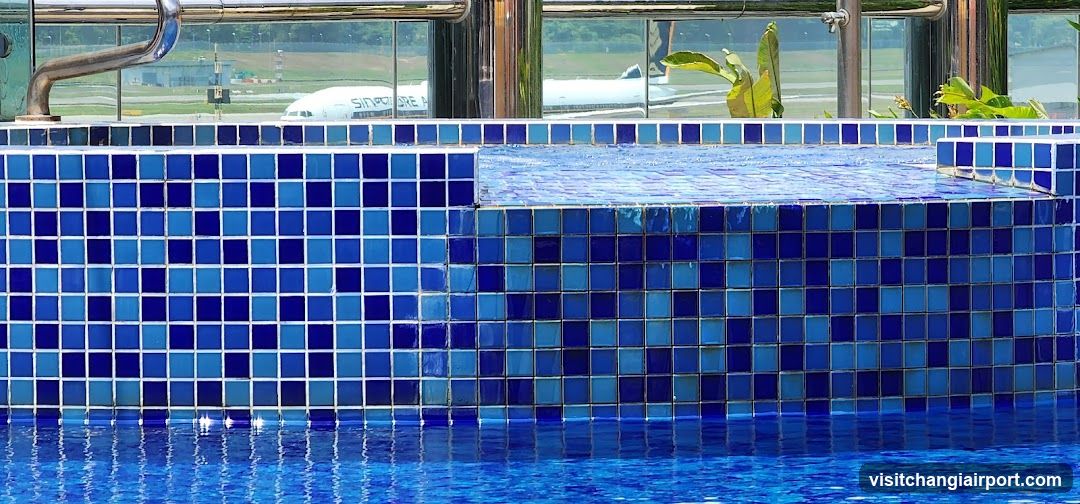 Pool with Blue Tiles and Airplane View