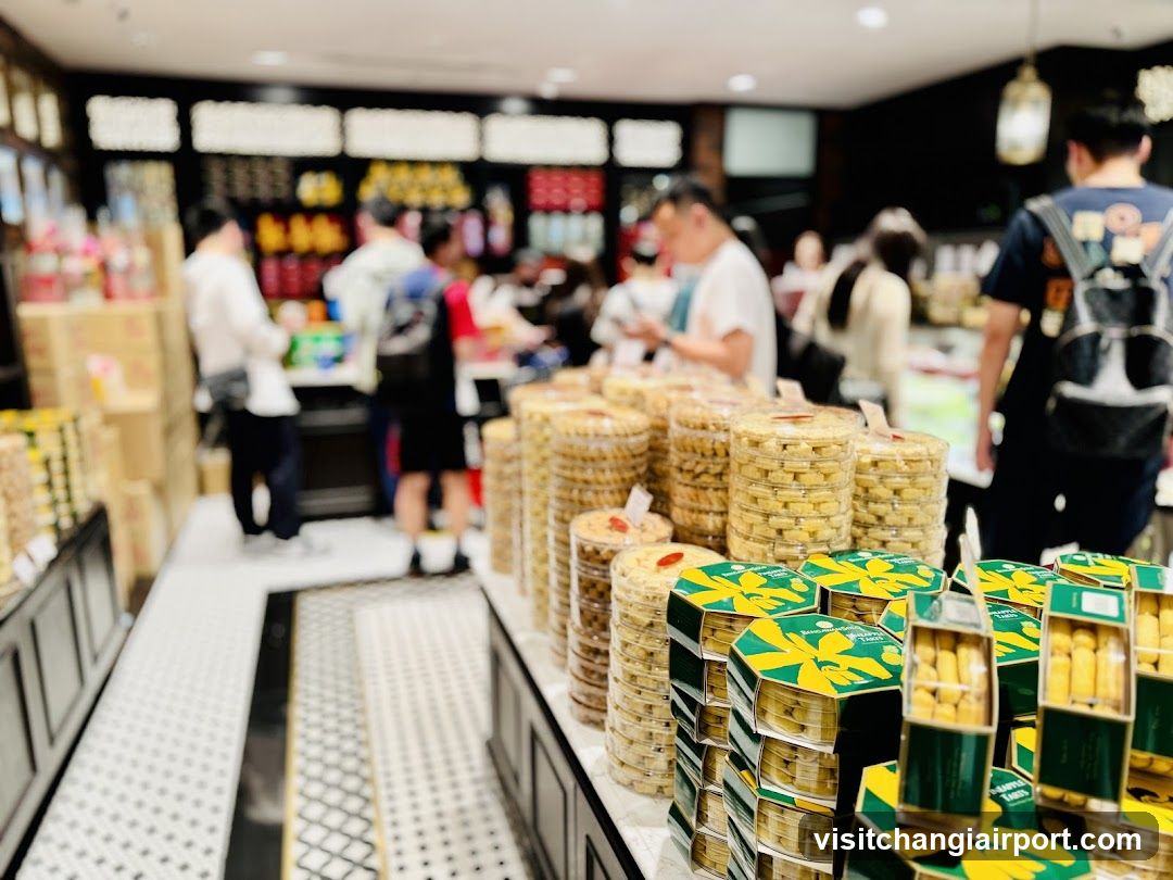 Bakery Shop Interior with Stacks of Pastries and Customers