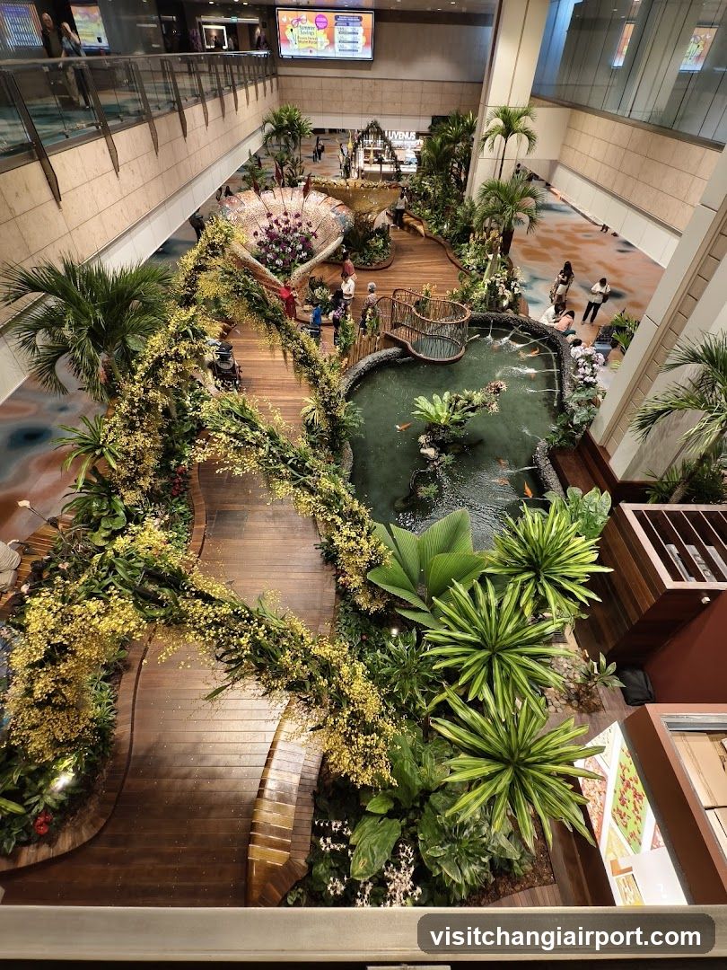 Indoor Garden with Water Feature and Floral Decorations