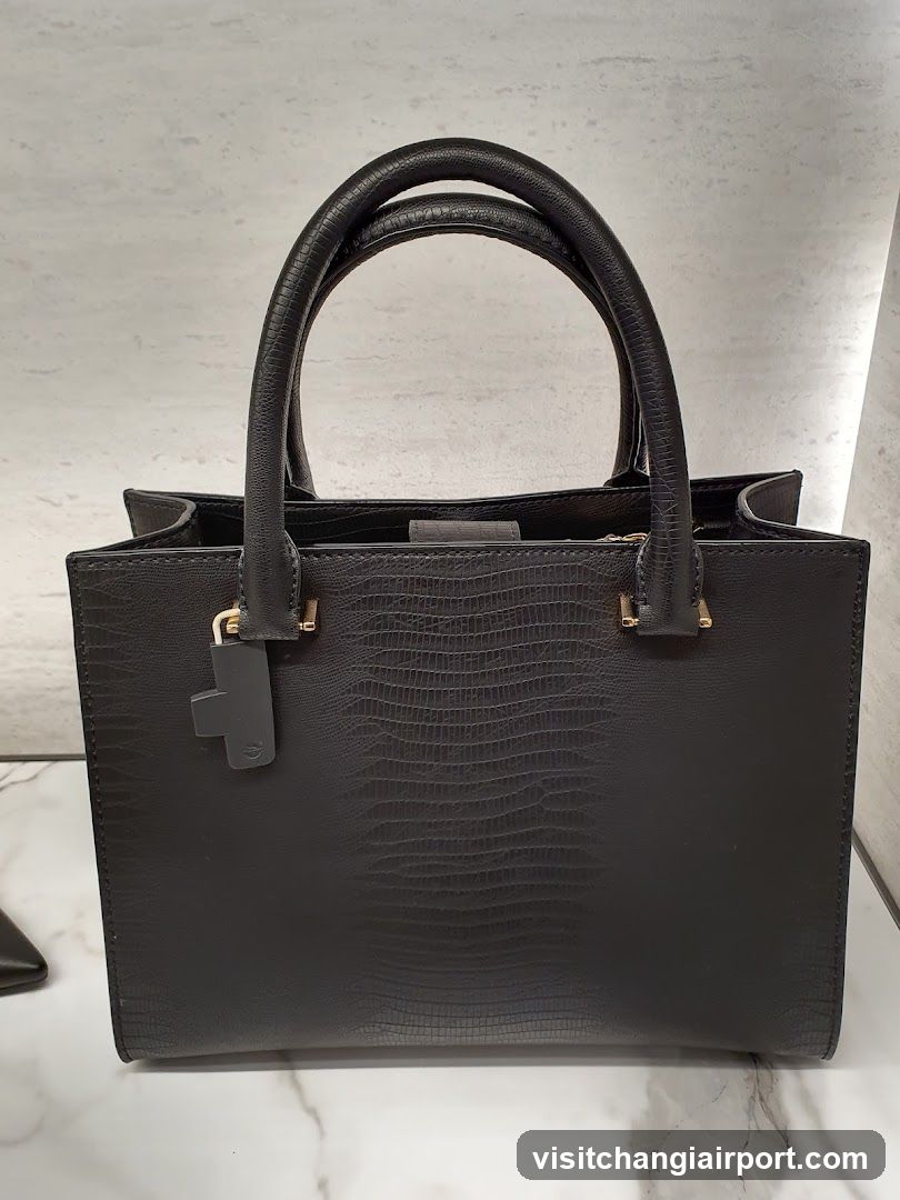 Black Crocodile-Textured Handbag