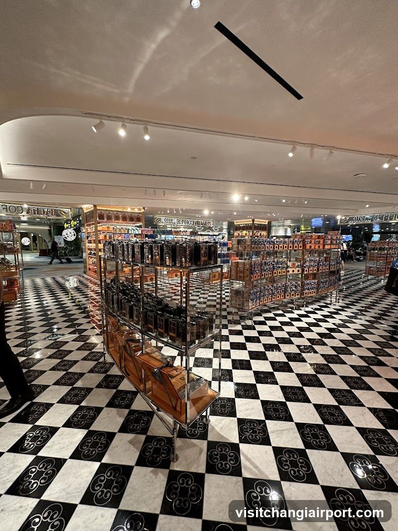 Interior of a retail store with checkered floor