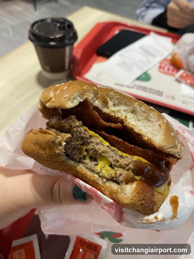 Burger and Coffee at Fast Food Restaurant