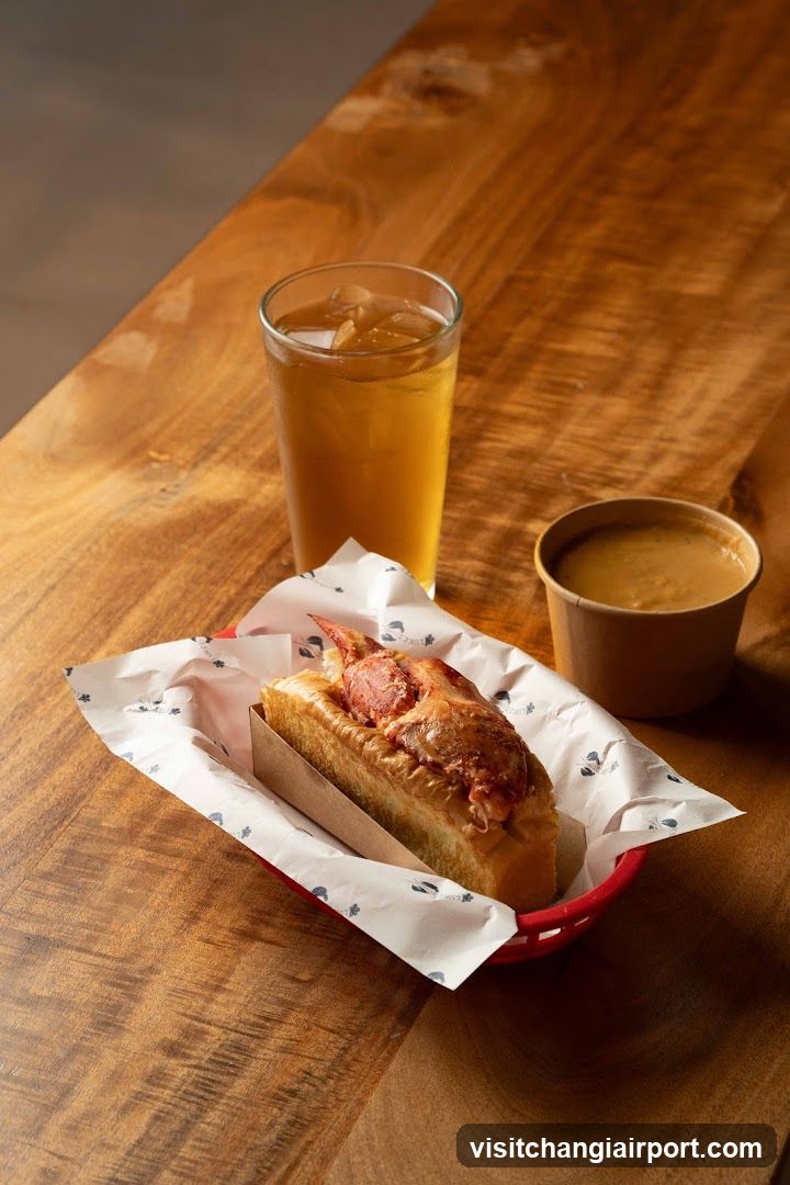 Lobster Roll with Side Dipping Sauce and Iced Tea
