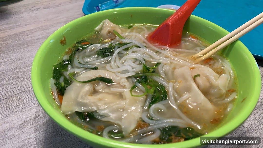 Bowl of Noodle Soup with Dumplings