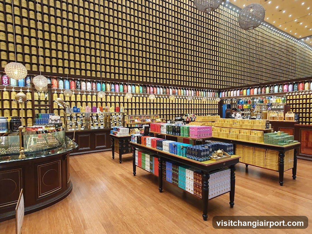 Interior of a tea shop with extensive product display