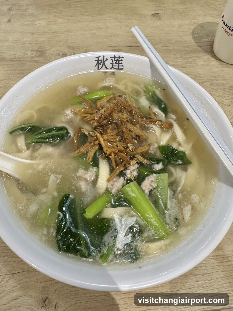 Bowl of Noodle Soup with Vegetables and Crispy Toppings