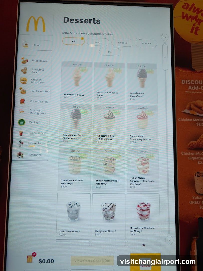 McDonald's Desserts Menu Screen