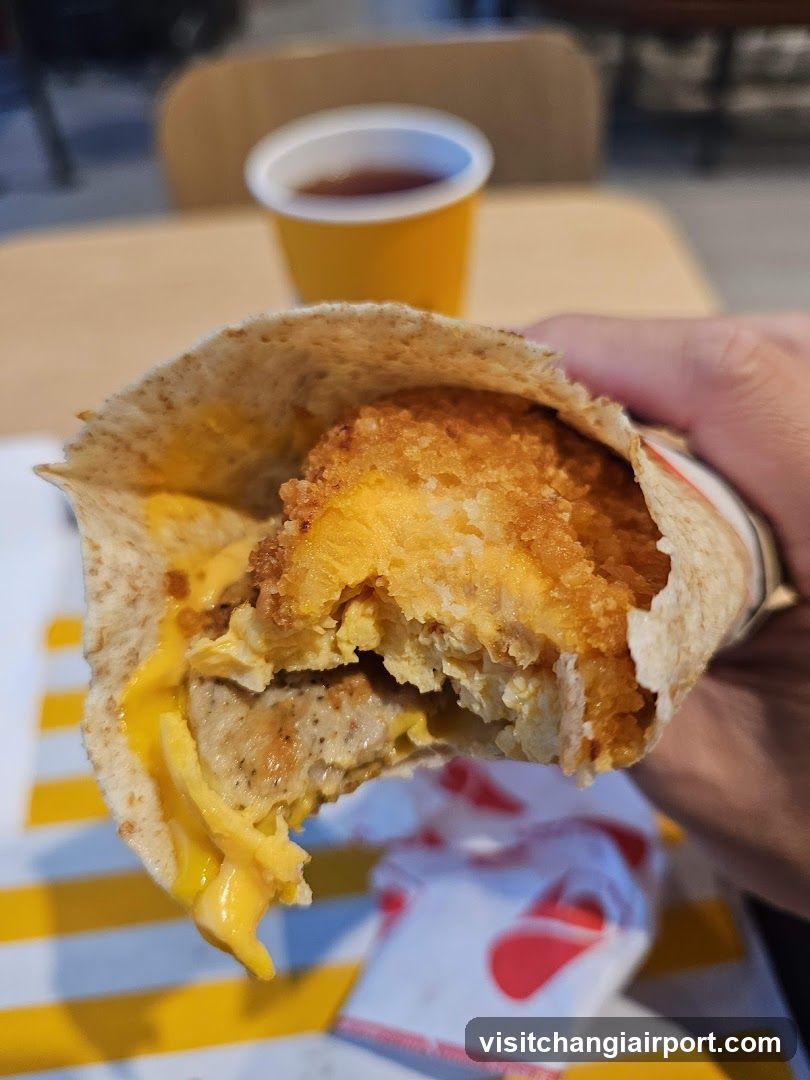 Breakfast Burrito with Fried Egg and Chicken