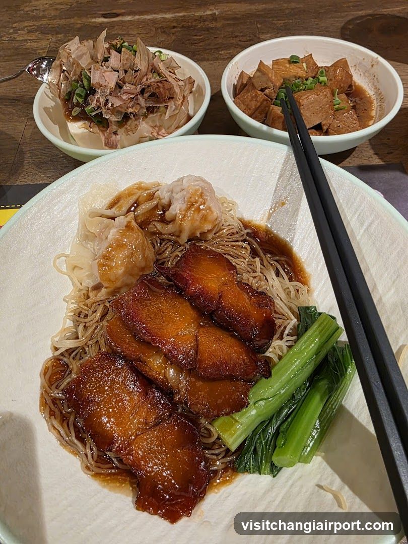 Noodle Dish with Roasted Pork and Side Dishes