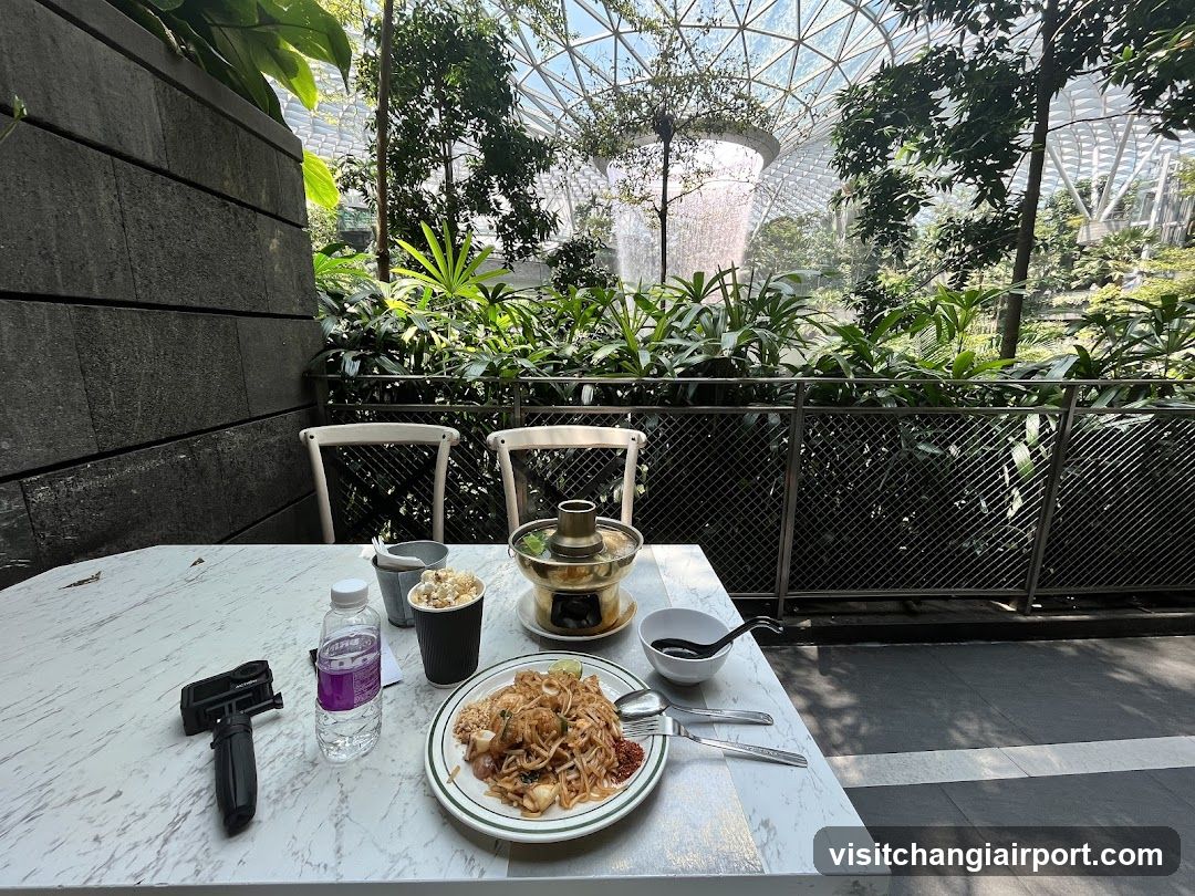 Dining at a garden cafe