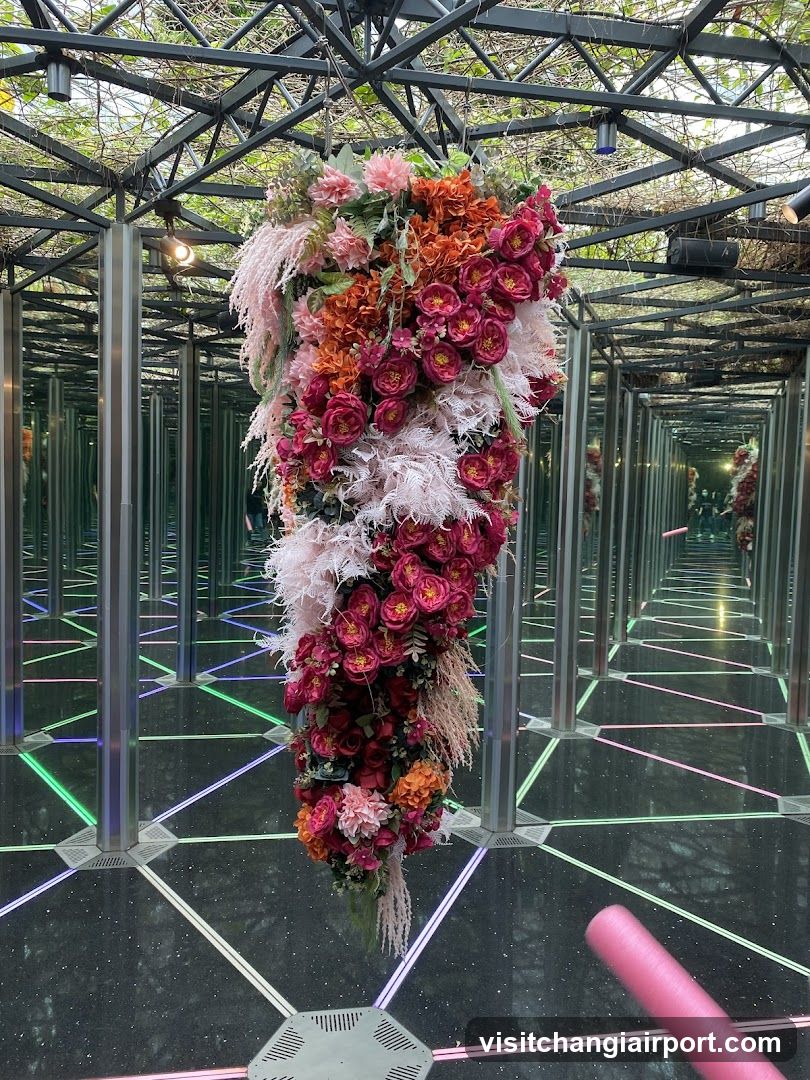 Flower Installation in Neon Tunnel