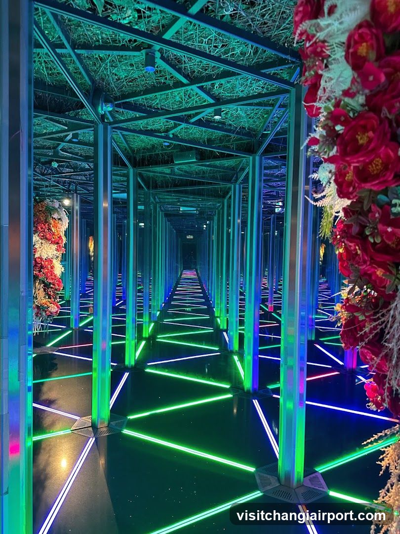 Neon Corridor with Floral Decorations