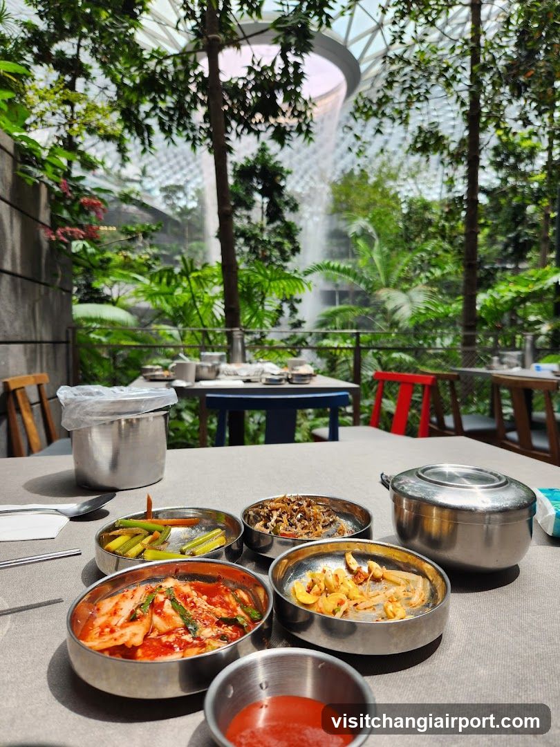 Korean side dishes at a garden restaurant