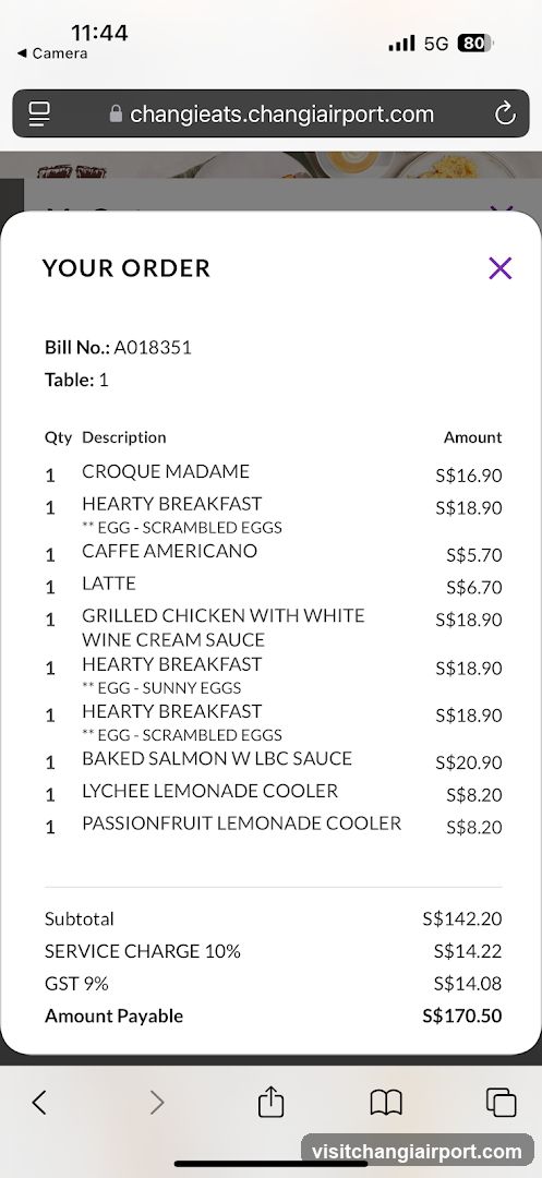 Changi Airport Food Order Receipt